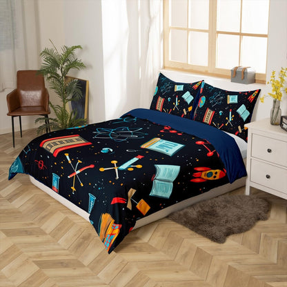 Erosebridal Science Theme Bedding Set Queen Size for Boys Girls Chemistry Periodic Table Print Duvet Cover Chemical Subject Theme Comforter Cover Teens Kids Math Science Atyle Bedspread Cover 3 Pcs