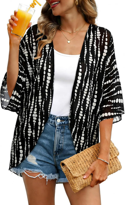 Womens Kimono Cardigans Beach Cover ups Swimwear Puff Sleeve Loose Casual Summer Tops 2026