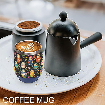 Russian Nesting Dolls Flowers Insulated Cups & Mugs 12 Oz Double-Wall Coffee Cup with Lids Drinks Tumbler for Women Men