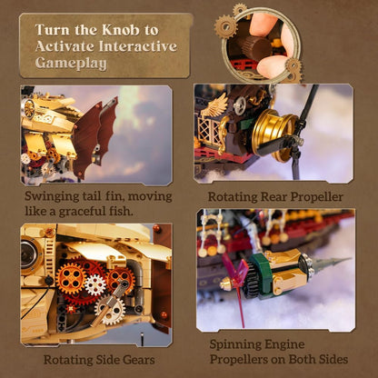 PANTASY Steampunk Airship Model Kit for Adults, Dual-Layer Zeppelin with Gear-Driven Mechanical System, DIY Building Blocks Set, Retro Sci-Fi Construction Toy for Collectors & Display