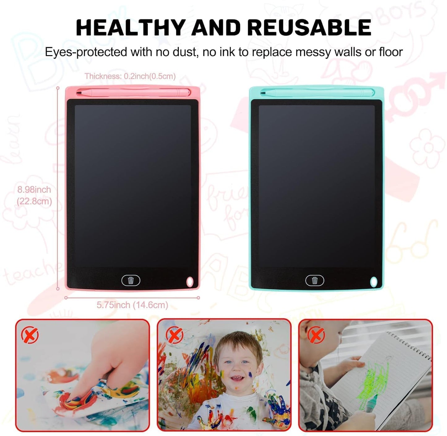 LCD Writing Tablet, 2 Packs Drawing Pads for Kids 3 4 5 6 Years Old 8.5 Inch Colorful Lines Doodle Scribble Boards Educational Toys for Boys Girls Road Trip EssentialsTravel Game Toys,Pink+Blue