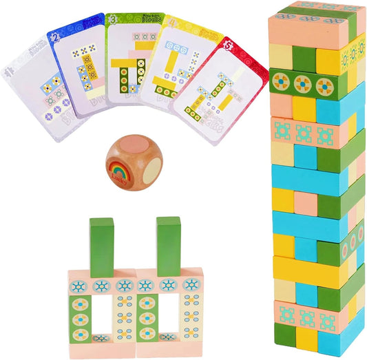 Wooden Stacking Tower Game for Kids & Adults – Educational Wooden Stacking Blocks Puzzle Game for Kids Ages 3+, Fast-Paced Family Fun for Party, Classroom & Kid Games