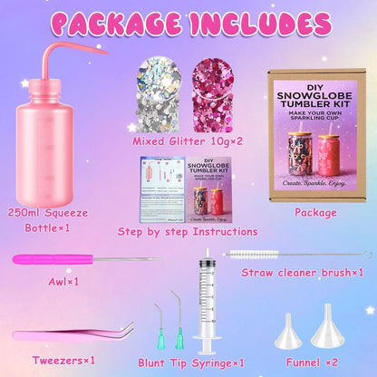 kiddgroo Snow Globe Tumbler Supplies, 25 Pcs DIY Snowglobe Cup Set– Includes 16oz Double-Wall Acrylic Tumbler, Cup Cradle, UV DTF Wraps, Craft Glitter & DIY Tools,Mothers Day Gifts