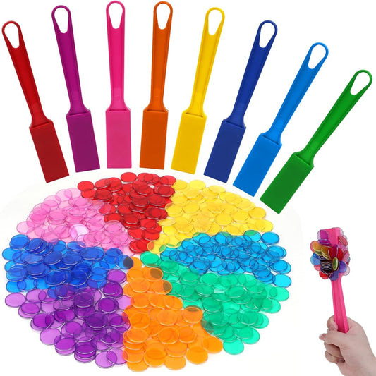 SAYAYA 8 PCS Magnetic Bingo Wand and Chips Set - Includes 400 Colorful Bingo Chips for Fun Family Game Night, Educational Science Learning, Counting, Sorting, Group Activities for Classroom