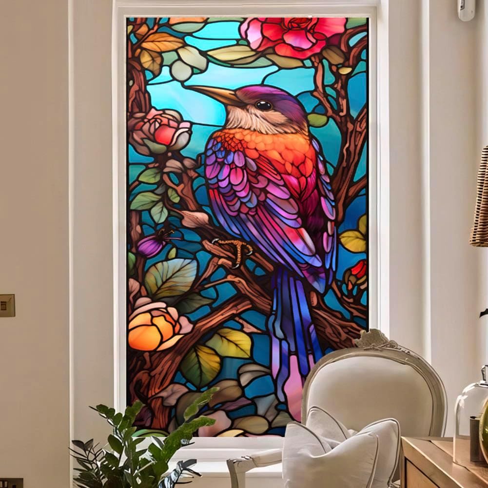 JOONOR Privacy Window Film Stained Glass Window Sticker Non-Adhesive Frosted Glass Film Decorative Magnolia Flower Pattern Static Cling Decals for Home UV Blocking/Heat Insulation 17.7 x 39.4 Inch