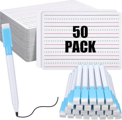 ReliThick 25 Pcs Lined Dry Erase Board with Markers 9 x 12 Double Sided Whiteboards Dry Erase Lapboards with Lines Ruled Writing Board Handwriting Practice