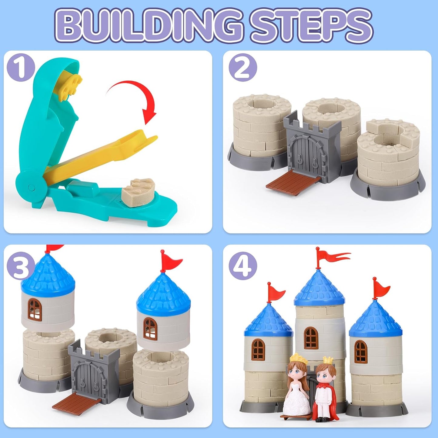 Crelloci House Building Play Sand Toys, House Mold 1.7lbs Magic Sand 4 Tools & Dog Slide Model, Construction Sensory Toy Magnetic Sand Set, Gift for Kids Boys Girls Age 3-8