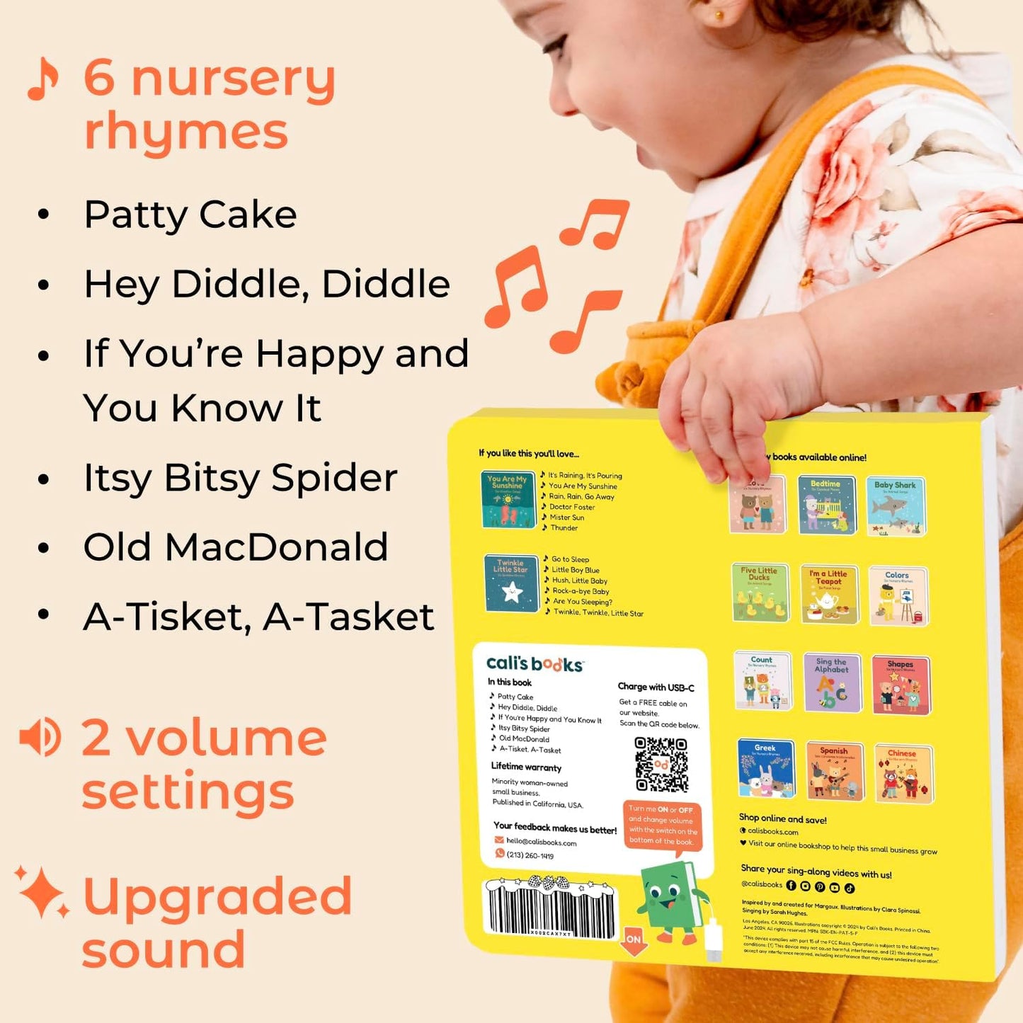 Cali's Books Rock Music Books for Toddlers 1-3 - Singing Button Sound Board Book for 2 Year Old Children, Musical Toddler Rock Songs Toys, 18 Month Interactive Learning Toy, USB-C Rechargeable
