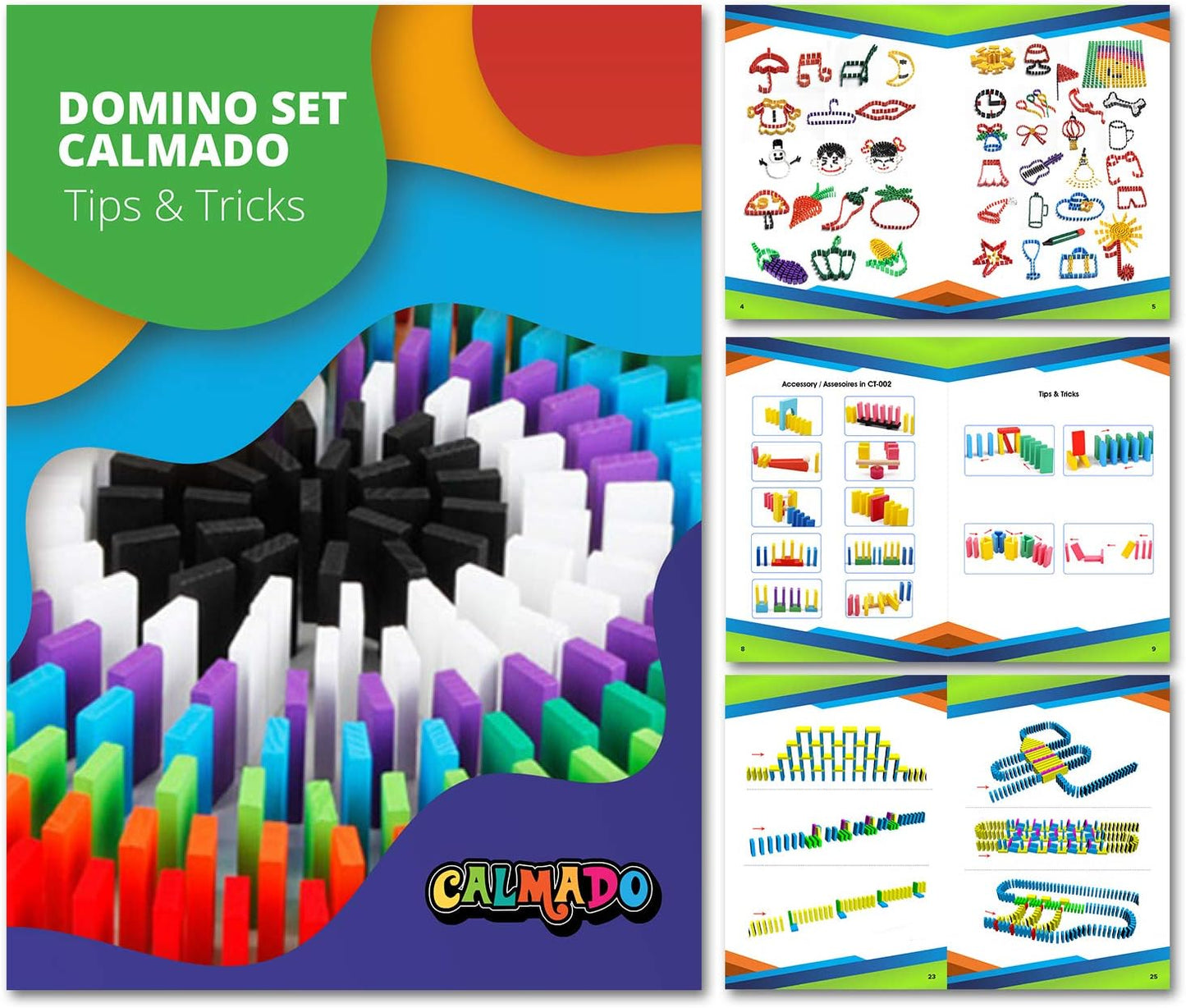 Calmado – 450 PCS Wooden Dominos for Kids - Domino Toys for Outdoor or Indoor Game, Dominos for Kids Ages 4-12 Including Bag, Instruction Manual & Accessories