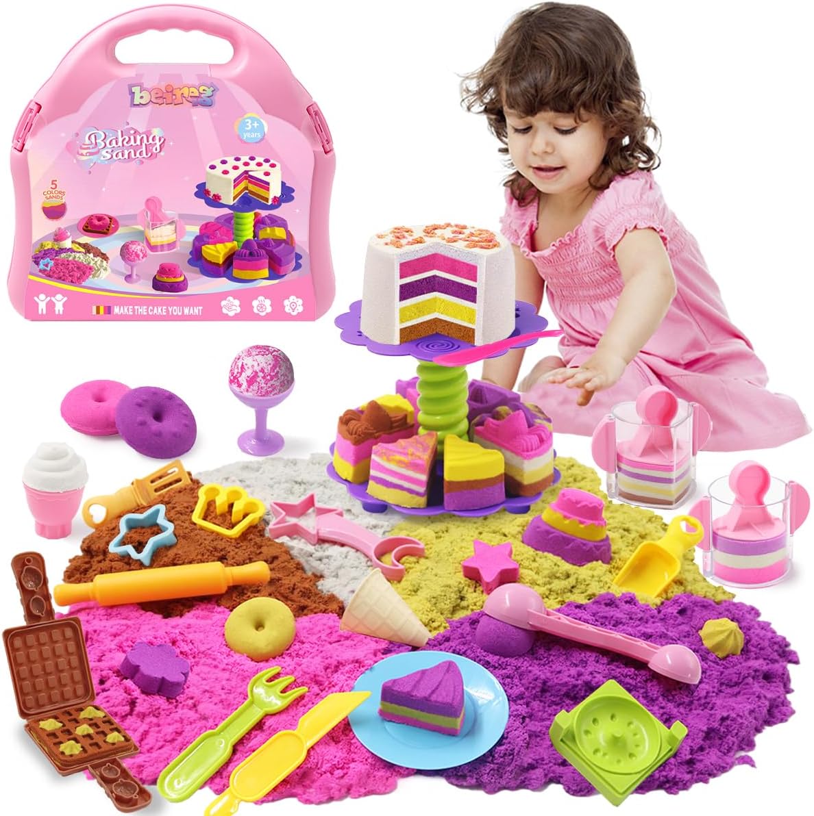 Unicorn Sensory Bin Sand Kit - 155 Pcs with 2.2lbs Sand, 9 Castle & 8 Unicorn Molds, 12 Tools, Tactile Sensory Fillers for Girls Age 4-9 Gifts