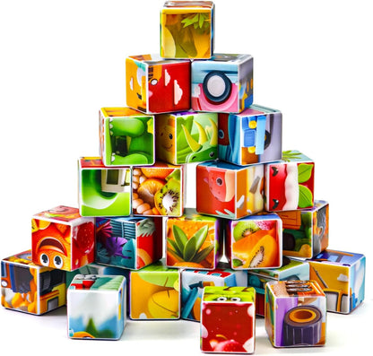 Pairez Toys 3D Magnetic Cubic Jigsaw Puzzle Toys for Toddlers, Large Building Blocks Cubes 1.65 Inches, Sensory & Montessori Toys for Kids 3-5