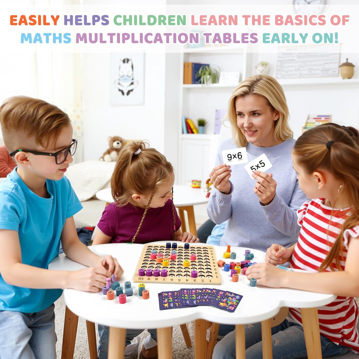 BUZIFU Wooden Montessori Multiplication Board Game: Math Educational Toys Multiplication Table Board Game Montessori Math Manipulatives Toys Toddlers Kids Multiplication Chart Game for Early Education