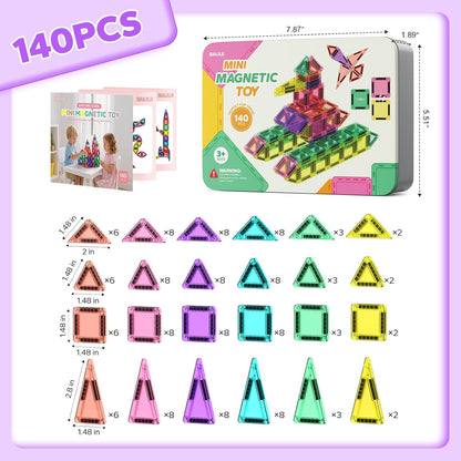 BAIJLE 46PCS Mini Magnetic Tiles, for Kids, Portable Magnetic Toys Travel Set with Iron Case for Kids Ages 4-8,Creativity Boosting Building Toys Set,Toddler Puzzle for Boys and Girls Ages 3+