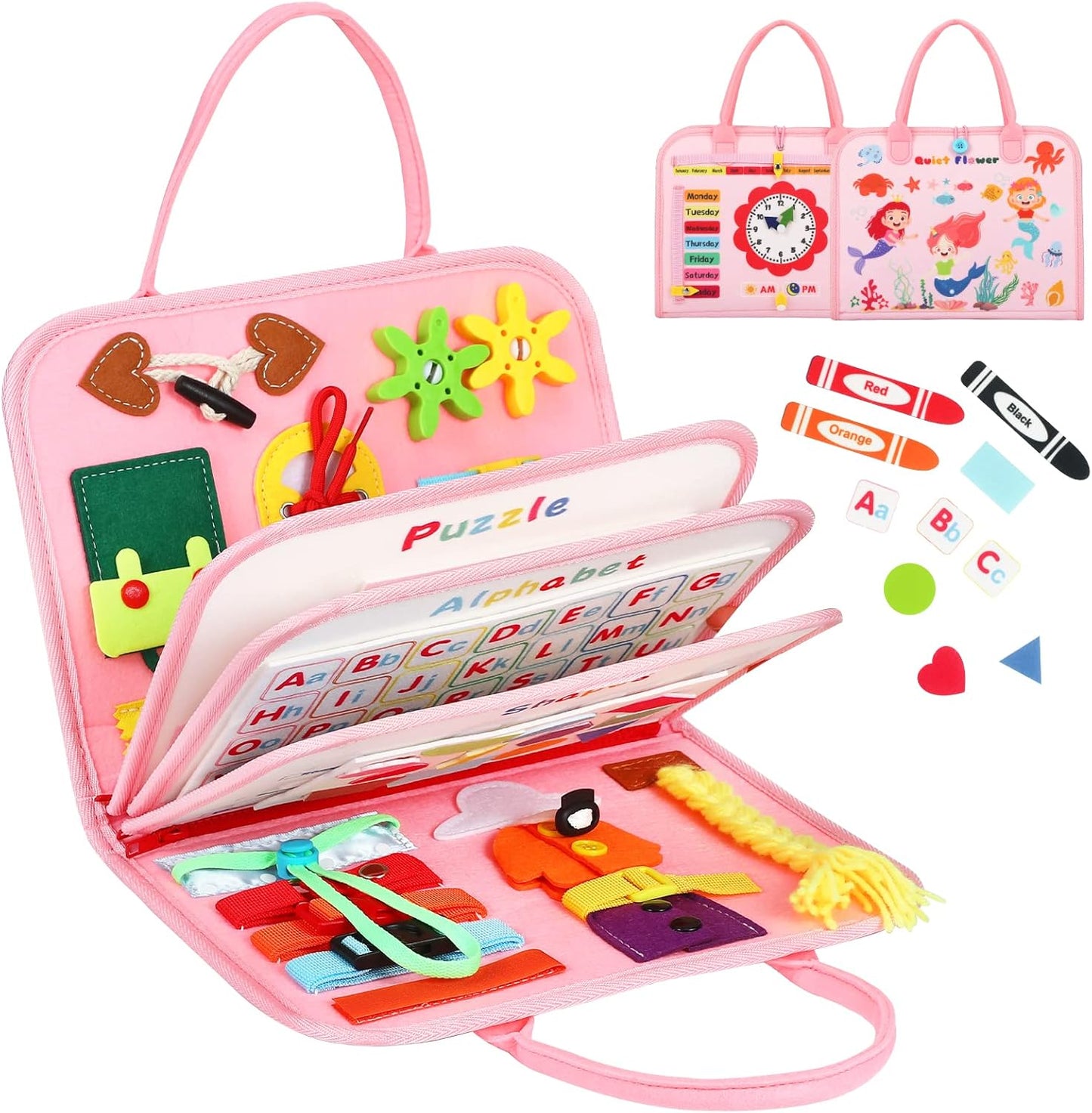 Toddler Busy Board for 1 Year Old, Montessori Toy Sensory Busy Book for Toddler 1-3 Fishing Game Fine Motor Skill, Learning Car Ride Airplane Activities Travel Essential 2-4 Birthday Gift for Boy Girl