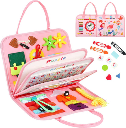 Toddler Busy Board for 1 Year Old, Montessori Toy Sensory Busy Book for Toddler 1-3 Fishing Game Fine Motor Skill, Learning Car Ride Airplane Activities Travel Essential 2-4 Birthday Gift for Boy Girl