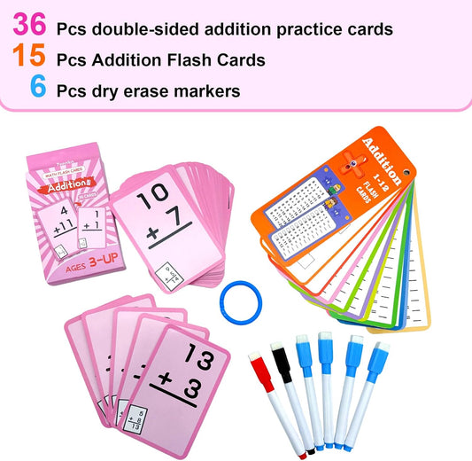 1-12 Math Flash Cards with 6 Dry Erase Pens, 15Pcs Big Multiplication Flash Cards + 36 Pcs Random Double-Sided Multiplication Practice Cards, Educational Math Flashcards for Kids Ages 6+