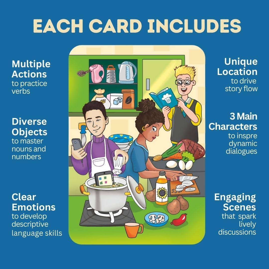Creative Storytelling Cards for Kids & Classrooms – 100 Illustrated Prompt Cards for Language Learning, ESL & Speech Therapy