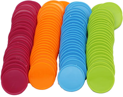 Set of 100 Opaque Plastic Learning Counters Mini Poker Chips Game Tokens with Storage Box (Black+White+Blue+Purple, 1 Inch)