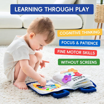 Jollybaby 10 Page Baby Soft Busy Books -My Quiet Book, Travel Toy & Montessori Sensory Educational, Preschool Learning Activities Toy for 1 2 3 Year Old Toddlers Boy Girl(Blue)