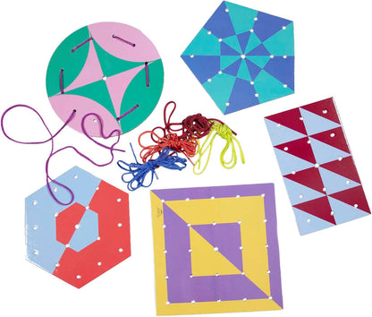 eeBoo Shapes & Patterns Lacing Cards/Set of 5 Cards/Ages 3+ (LCGEO)