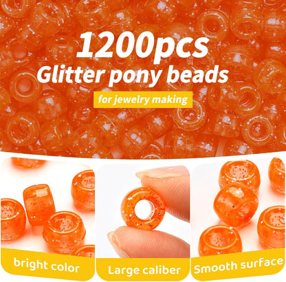 1200pcs Pony Beads Bulk – 11 Colors 6x9mm Plastic Craft Beads for Bracelets, Jewelry, Hair Braiding & DIY Projects