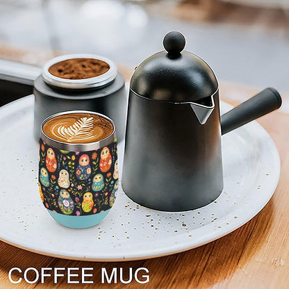 Russian Nesting Dolls Flowers Insulated Cups & Mugs 12 Oz Double-Wall Coffee Cup with Lids Drinks Tumbler for Women Men
