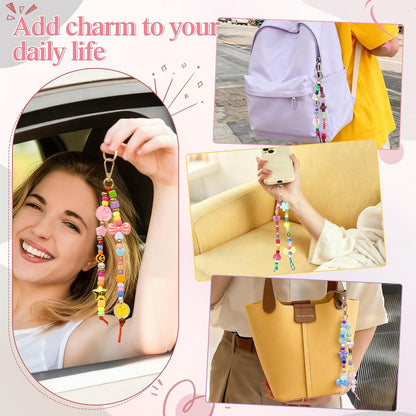 DEMIUKO DIY Bead Keychain Making Kit, 296PCS Beaded Bag Charm Making Kit with Colorful Beads Letter Alphabet Name Beads Flower Heart Jewelry Making Kit Bead Supplies Crafts Gifts