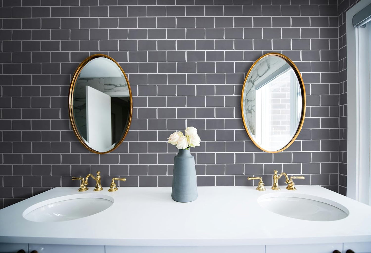VViViD 11 Sheets Peel and Stick Grey Gloss Faux Ceramic Brick Wall Tiles, Self Adhesive Backsplash 12”x12”, 2mm Thick Kitchen, Bathroom (11 sq. ft.)