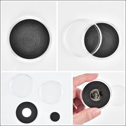 PAIYULE 96 Pieces 46mm Coin Capsules, with Foam Gasket and Plastic Storage Organizer Box, 6 Sizes (20/25/27/30/38/46mm) Coins Collector Case Holder for Coin Collection Supplies(Black)