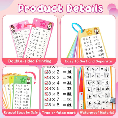 Multiplication Flash Cards 0-12, 15PCS Times Table Flash Cards Chart, with Dry Erase Markers Sorting Ring, 1st, 2nd, 3rd Grades Educational Math Multiplication Game for Kids Classroom Home