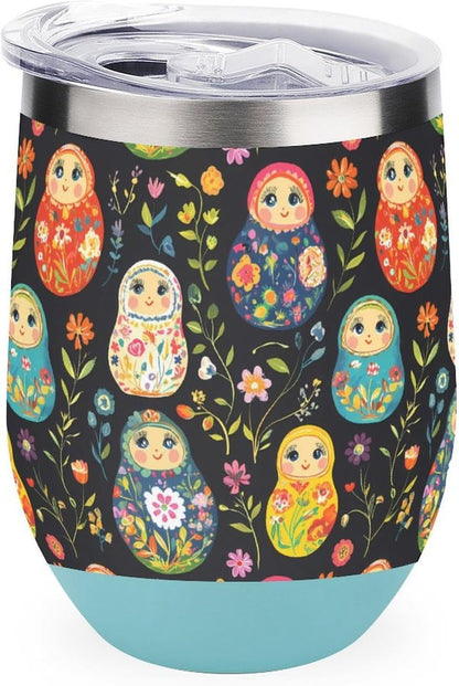 Russian Nesting Dolls Flowers Insulated Cups & Mugs 12 Oz Double-Wall Coffee Cup with Lids Drinks Tumbler for Women Men