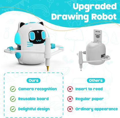 Drawing Robot for Kids with Camera Recognition, Smart Drawing Robot for Kids 3-8, Interactive Educational Drawing Machine with 150 Cards & 12 Colorful Pens, Christmas Birthday Gifts for kids Ages 3+