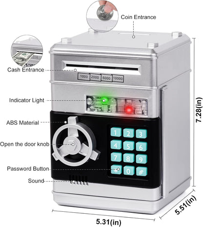 Refasy Piggy Bank Cash Coin Can ATM Bank Electronic Coin Money Bank for Kids Age 3-12, Money Savings Box Mini ATM Coin Bank Toys Gifts for 3 4 5 6 7 8 9 10 11 12 Year Old Boys Girls