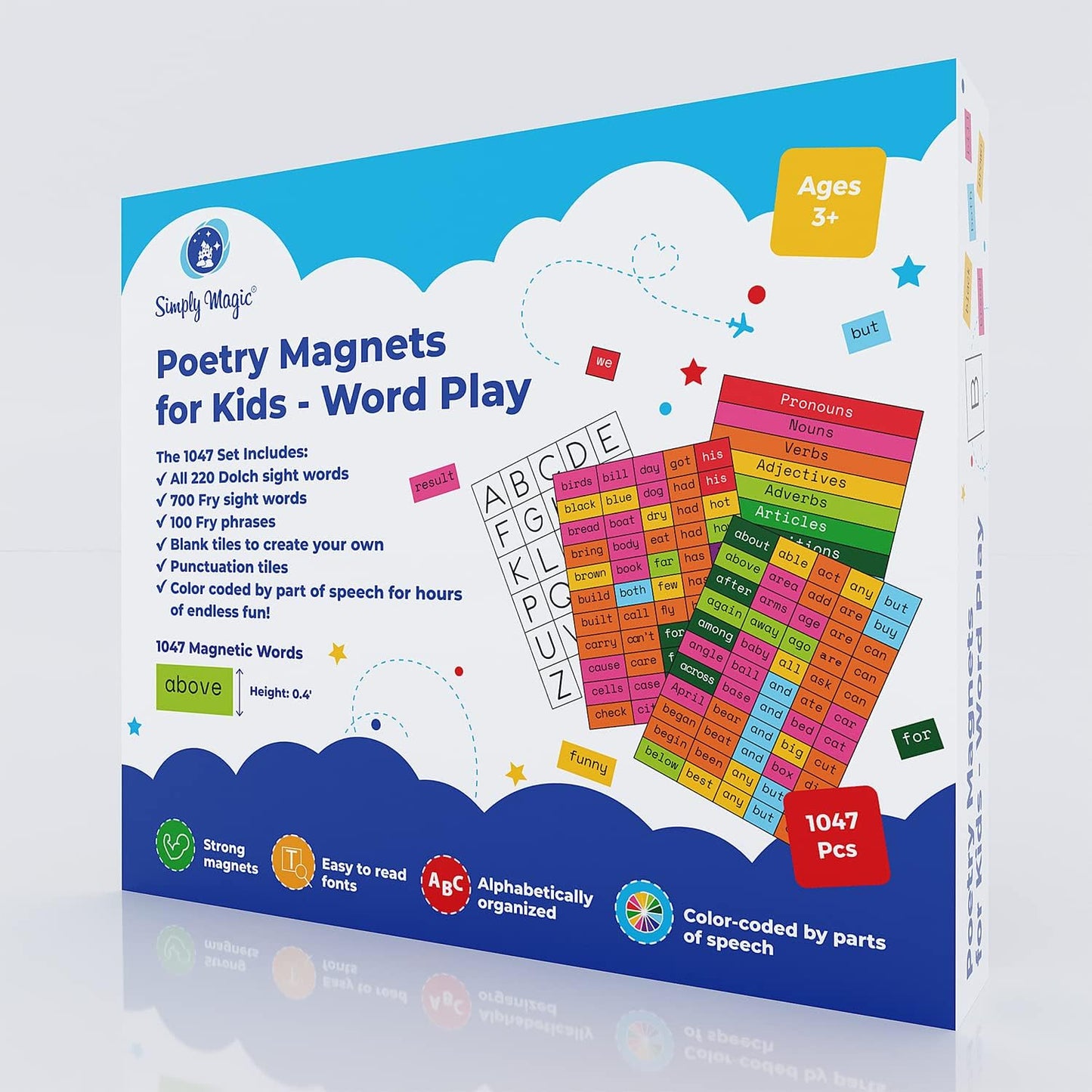 1047 PCS Poetry Magnets for Kids - Magnetic Sight Words, Refrigerator Fridge Magnets for Kids, Word Magnet for Fridge, Sentence Building, Sentence Magnet to Write Poems, Stories - Simply Magic