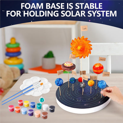 Pllieay 3D Solar System Model, Solar System Project Kit Includes Display Box, Mixed Sized Foam Balls, Color Pigments, Palette, Painting Brushes, Bamboo Sticks for Kids School Science Projects