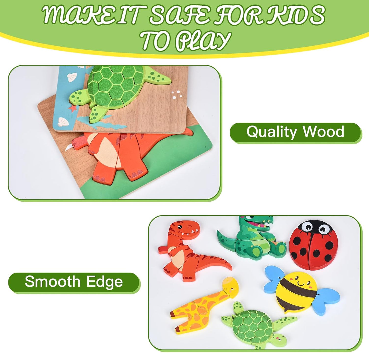 6 Pack Wooden Puzzles for Toddlers 1-3, Montessori Puzzles for 2-4 Year Old, Animal Shape Toddler Puzzles Montessori Toy Baby Learning Preschool Educational Toys Gift