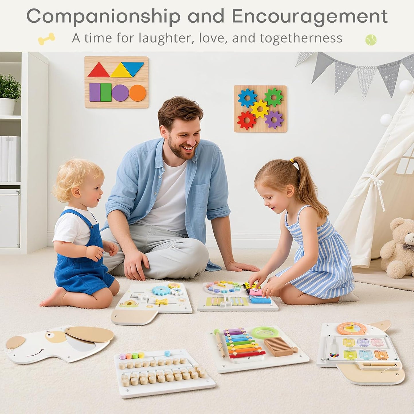 Wooden Dog Wall Busy Board Panels, Sensory Wall Activity Board for Toddlers 1-3, Montessori Learning Activity Center, Educational Toys for Kids Room, Preschool & Daycare