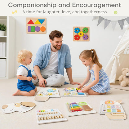 Wooden Dog Wall Busy Board Panels, Sensory Wall Activity Board for Toddlers 1-3, Montessori Learning Activity Center, Educational Toys for Kids Room, Preschool & Daycare