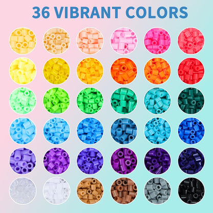 QUEFE 5200pcs Fuse Beads Kit for Boys and Girls, 24 Colors 5mm Melting Beads Set Including Pegboards, Ironing Paper, Tweezers, Colorful Hooks for Birthday and Christmas Gift