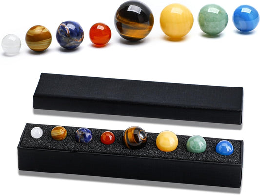 Natural Gemstones Solar System Model Multicolor Space Decor 8 Planets Model Kit Chakra Reiki Healing Crystal Ball Set Gift for Boys Girls Men Women Kids