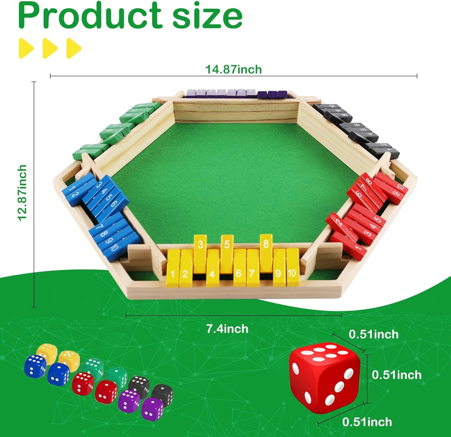 Shut The Box Game Wooden, 1-6 Players Dice Board Game for Adults and Kids, 10 Numbers Math Games - Educational and Entertaining, Classic Table Flip Blocks for Family Game Night