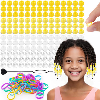 150Pcs 10mm Small Silicone Beads for Hair Braids, Soft Jellyish Pony Hair Beads with 5mm Hole + 50 Rubber Bands and 1 Beader for Braiding, DIY Bracelets Necklaces Crafts (Pink)