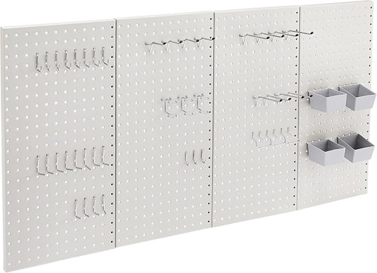 Amazon Basics Rectangular Metal Pegboard Wall Organizer, Tool Storage Organization System, Rust and Scratch Resistant, 48-Piece Kit, Gray