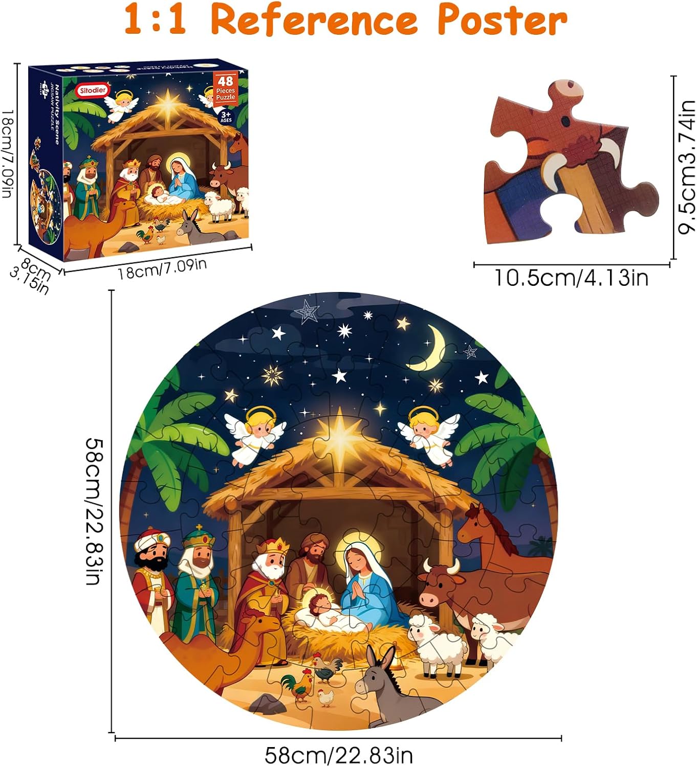 Sitodier Nativity Scene Puzzles for Kids Age 3-5 and 4-6, 48pcs Nativity Large Floor Jigsaw Puzzle Educational Toys Easter Birthday Gift for Toddlers Boys Girls Ages 3 4 5 6 Years Old