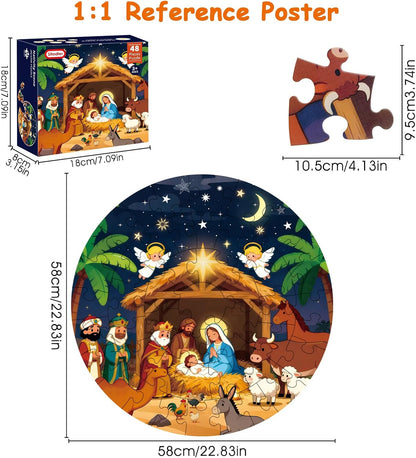 Sitodier Nativity Scene Puzzles for Kids Age 3-5 and 4-6, 48pcs Nativity Large Floor Jigsaw Puzzle Educational Toys Easter Birthday Gift for Toddlers Boys Girls Ages 3 4 5 6 Years Old