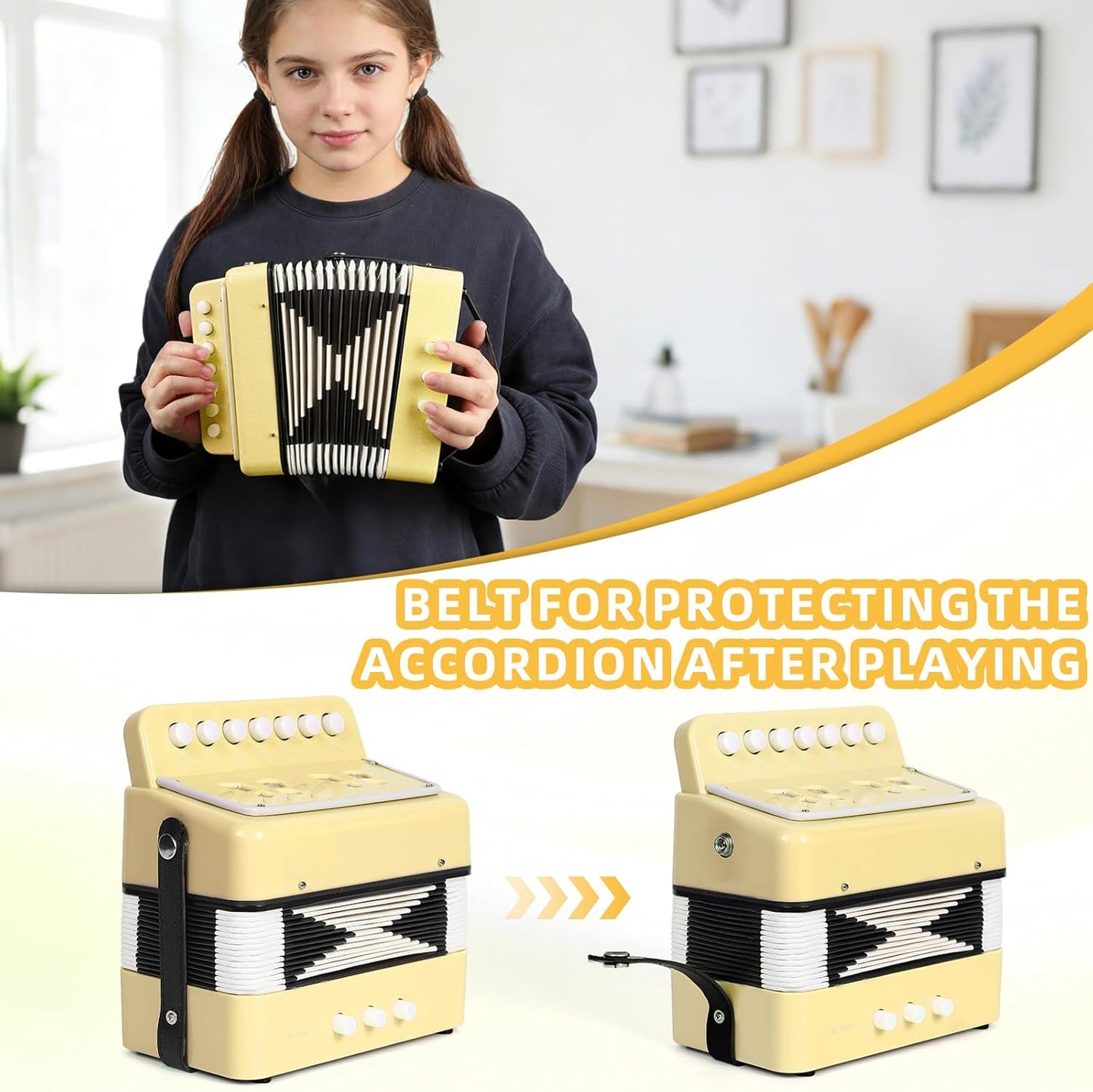 10 Keys Kids Accordion, Horse Button Accordion Toys Accordian Mini Musical Instruments Button for Child Children Kids Toddlers Beginners (Light Pink)