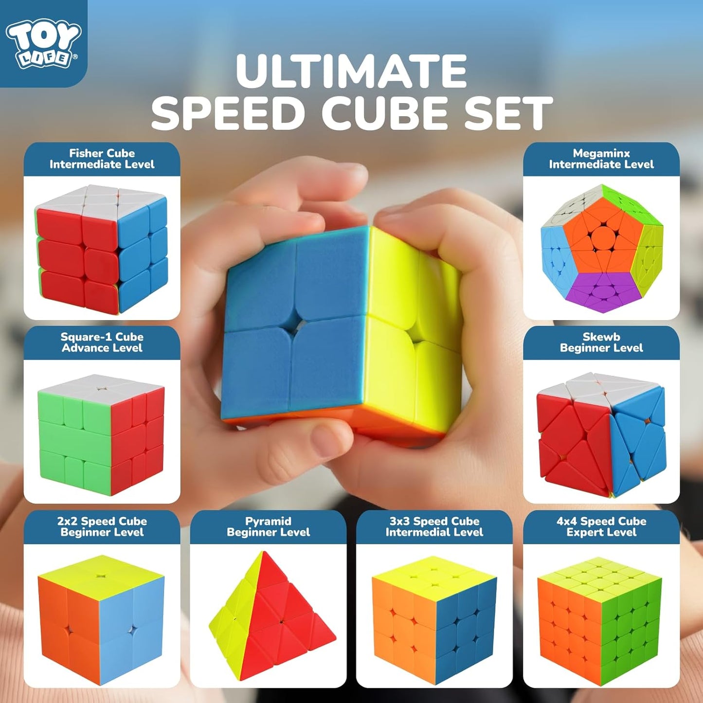 STEAM Life Speed Cube Set, Speed Cube Set of 2x2 3x3 4x4 Megaminx and Pyramid Cube Smoothly Stickerless Magic Cubes Collection for Kids & Adults