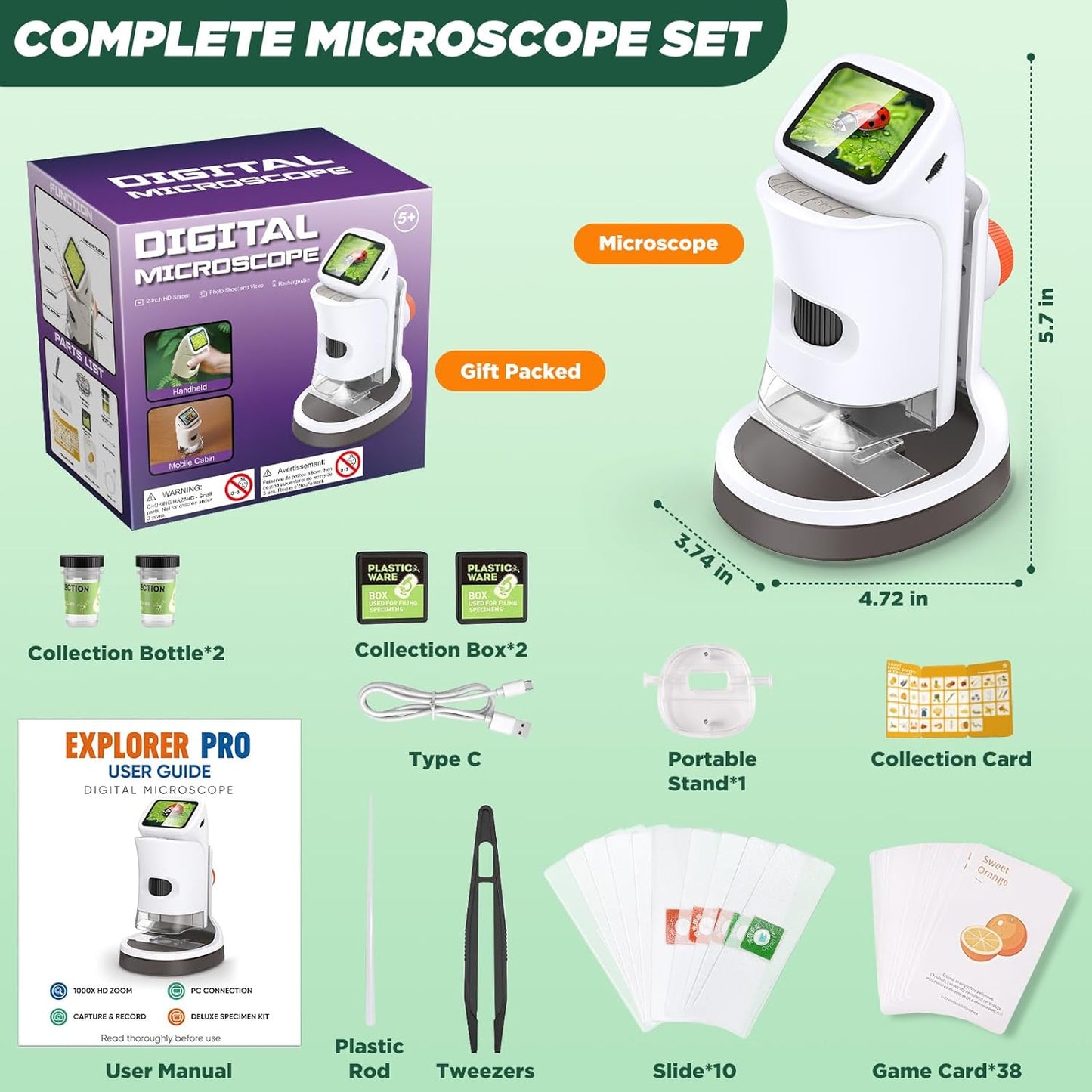 Microscope for Kids, 1000X 1080P Pocket Kids Microscope Handheld - [2026] Digital Mini Microscopes for Kids 8-12, STEM Toys Educational Science Kits for Kids 5-7, Ideal Birthday for Boys, Girls