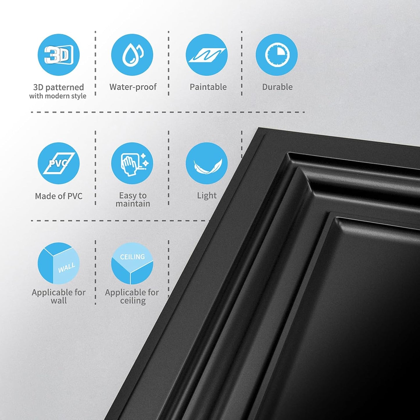Art3d PVC Ceiling Tiles, 2'x2' Plastic Sheet in Black (12-Pack)