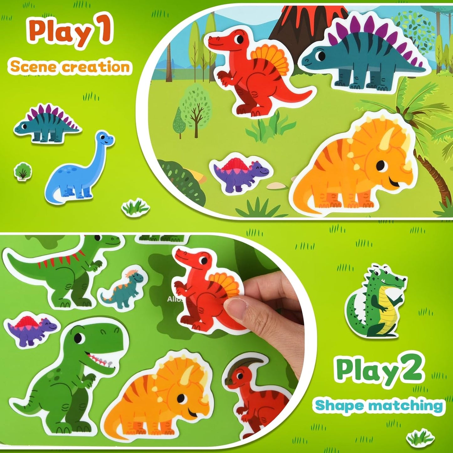 ASTARON Reusable Sticker Book for Toddlers, 88 Pcs Dinosaur Stickers Road Trip Activities Car Airplane Activities Travel Toys for Kids, Kids Quiet Time Activities (2-6 Age)